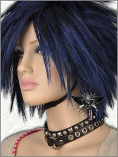 GW177 Blue Mixed Black Short Straight Full Wig Spike Animation Vogue 