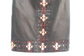   11A $6,500 Embroidered Gold Cross Lambskin Black Leather Skirt 36 NR
