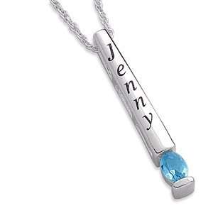  Sterling Silver Name & Birthstone Bar Necklace December Jewelry