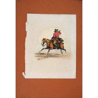 Horse Riding Cowboy Sketch Drawing Color Fine Art Old
