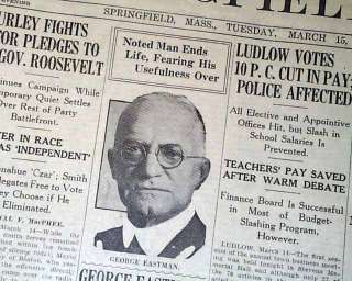   Film Inventor GEORGE EASTMAN SUICIDE Photography1932 Newspaper  