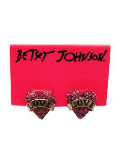 NEW Betsey Johnson Shocking Pink Love Heart Stud Earrings  