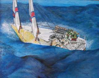 JOSEPH BUCHLER Oil Canvas VOLVO BOAT IN ROUGH SEAS 2004  