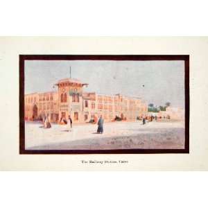  1908 Color Print Railway Station Cairo Egypt Africa People 