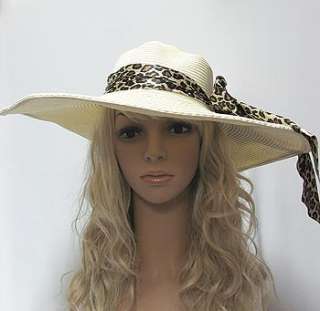   hat for Women Summer Large 6 Brim Leopard ivory Stylish Party  