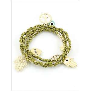   Inspired Evil Eye and Hamsa Symbol Bracelet Green and Gold 23(L) inch