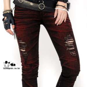 Punk Unisex Bloodycat Rock Destroyed Ripped Jeans S,M,L  