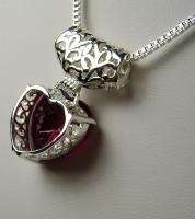 Stunning 5ct Heart Red Ruby Sterling Silver 925 Filigree Chain Pendant 
