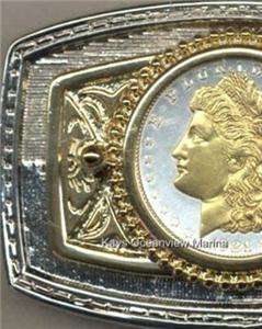 Gold/Silver Belt Buckle, Morgan Silver Dollar 1878 1921  