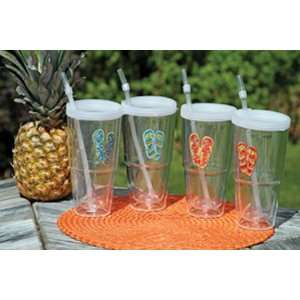  SET of 4 Flip Flop Double Walled 24 oz. Insulated Tumblers 