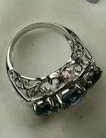 7ct 3 Stone Blue Sapphire Sterling Silver 925 Filigree Cocktail Ring 