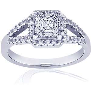 10 Ct Asscher Cut Halo Split Band Diamond Engagement Ring Pave VS2 