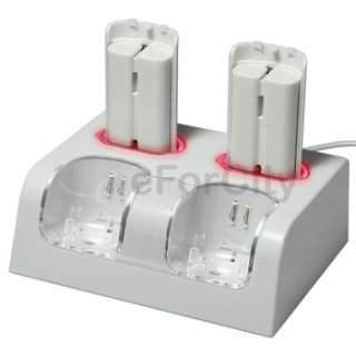 2x White Dual Remote Control&Battery Charging Station+4 Battery For 