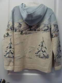   Hand Knit Lambswool Winter Scene Sleigh Horse Sweater Sz S  