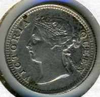 1897 Straits Settlements Nickel   5 Cents   Silver Coin  