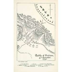  1892 Wood Engraving Military Positions Battle Poitiers 