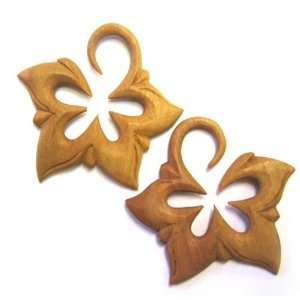  Hand Carved Wood Plumeria Tapered Plugs / Ear Hangers   2 