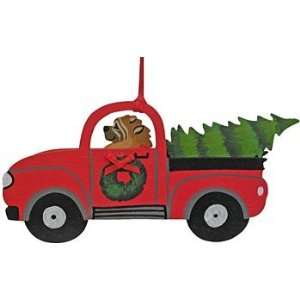  Red Chow in Truck with Tree Christmas Ornament