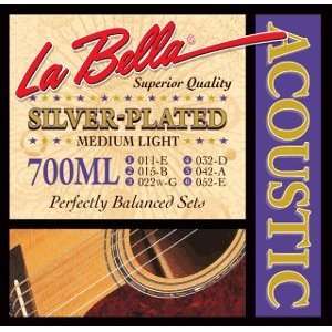 La Bella Acoustic Guitar Silver Plated Round Wound Medium Light, .011 