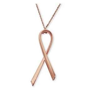   Gold Polished Awareness Ribbon Pendant and 18 Inch Necklace Jewelry