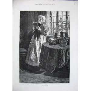 1884 Rainey Fine Art Old Lady Woman Reading Book Table 