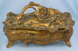 Art Nouveau   Jewelry Casket   Weidlich Brothers WB   Gold Tone HUGE 