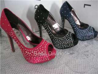   Diamante Jewel Peeptoe Shoes 8 41 Glamorous Platform Sparkly  