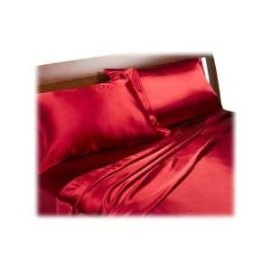  Red Satin King Size Duvet Set With Fitted Sheet [Kitchen 
