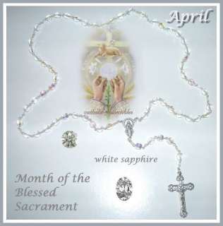 Birthstone Catholic Rosary April White Sapphire NIB  