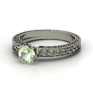  Charlotte Ring, Round Green Amethyst 14K White Gold Ring 
