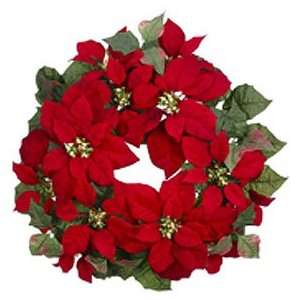  20 Red Velvet Poinsettia Flower Christmas Wreath