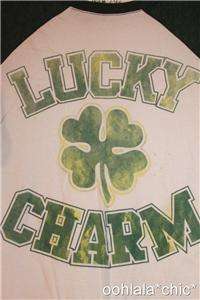 LUCKY CHARM Shamrock Clover L.O.L. Vintage Style Baseball T Shirt Tee 
