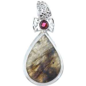  Labradorite and Garnet Pendant   Sterling Silver 