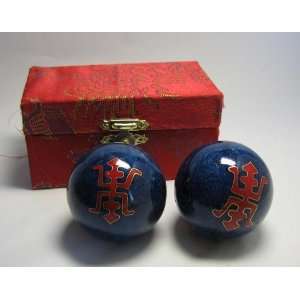   Blue Large Metal Balls Hands Exercise Chinese Symbols 