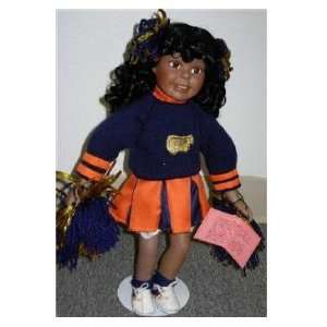  DUCK HOUSE Cheerleader 16 Inch Navy Blue & Orange Doll African 