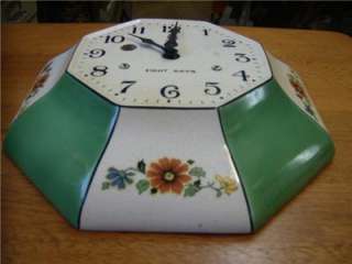 Vintage china kitchen clock green / flowers fixer  