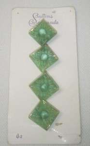 Set of 4 Old Green Glass BUTTONS By SCHWANDA On Card  