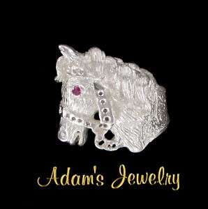925 Solid Silver Beautiful Face of Horse Ring w/ CZ  
