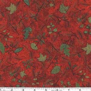   Natures Christmas Tossed Leaves Red Fabric By The Yard Arts, Crafts