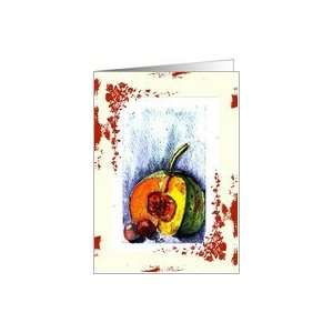  pumpkin and plums still life red border Card Health 