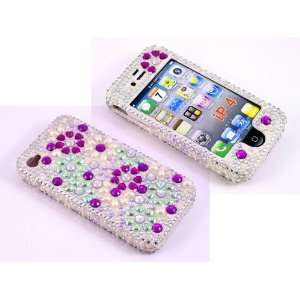 Smile Case 3D Purple and White Flower Bling Rhinestone Crystal Snap on 