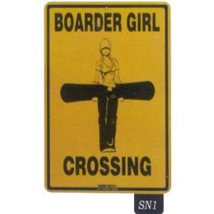 Seaweed Surf Co SN1 12X18 Aluminum Sign Boarder Girl Crossing  