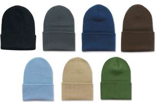 NEW PLAIN CUFFED KNIT BEANIE HAT SKULL CAP LONG 7 COLORS AVAILABLE 