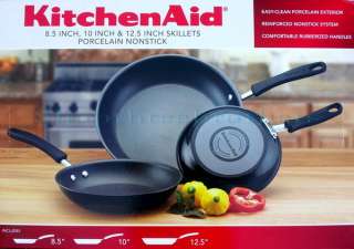New 3 KitchenAid Nonstick Skillets Cookware Frying Pans Set  