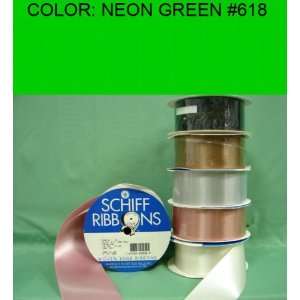  50yds SINGLE FACE SATIN RIBBON Neon Green #618 1/4~USA 