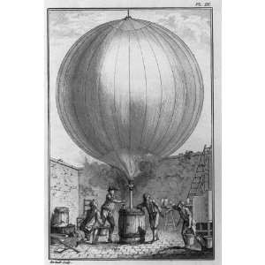  4 men inflating hydrogen balloon,1783,barrel,ladder