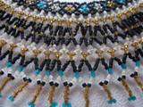 Vtg Bib Collar Fringed Necklace Glass Seed Beads Black Teal White 