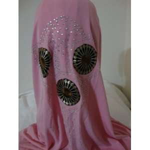  Muslim Hijab with Back Design Embroidered 2 PCS SCARF Pink 