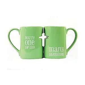 Many Blessings Double Coffee Mug   Set of 2 Ceramic Drinkware 16 oz