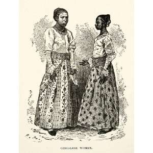  1881 Print Portrait Cingalese Women Sri Lanka Costume Fashion 